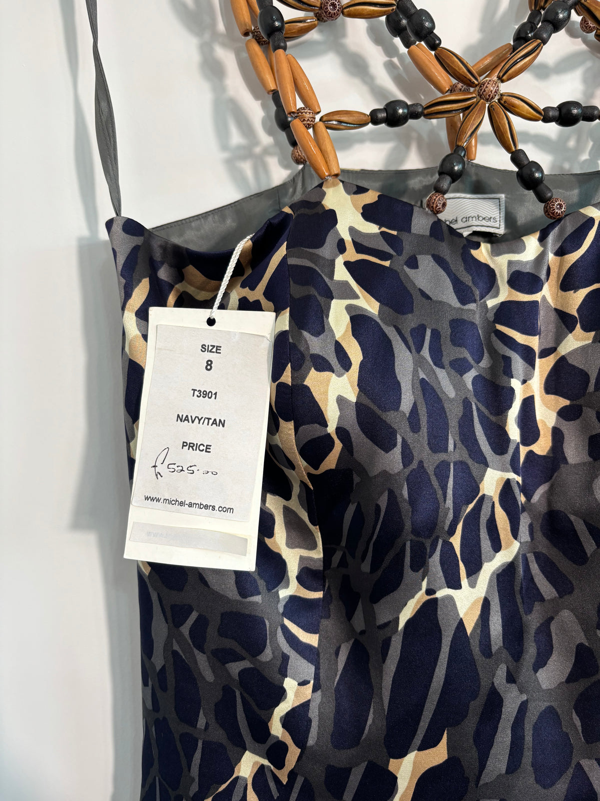 Michel Ambers 100% Silk Dress & Bolero Set Size 8 – Navy/Tan – BNWT RRP £525