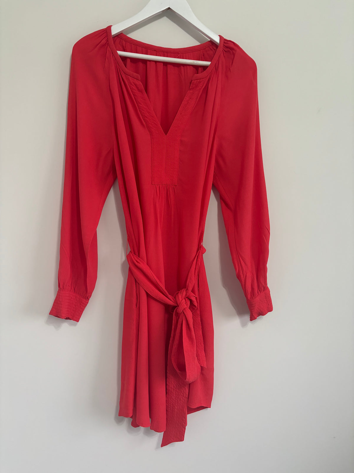 Banana Republic Coral Red Belted Long Sleeve Tunic Dress US size 10 UK size 14