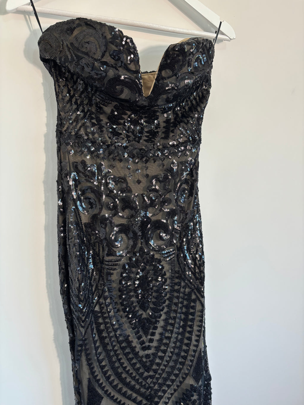 Nazz Collection Black Sequin Strapless Maxi Dress Size 10