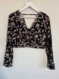 Zara Trafaluc Black Floral Wrap Crop Top Size XS BNWT