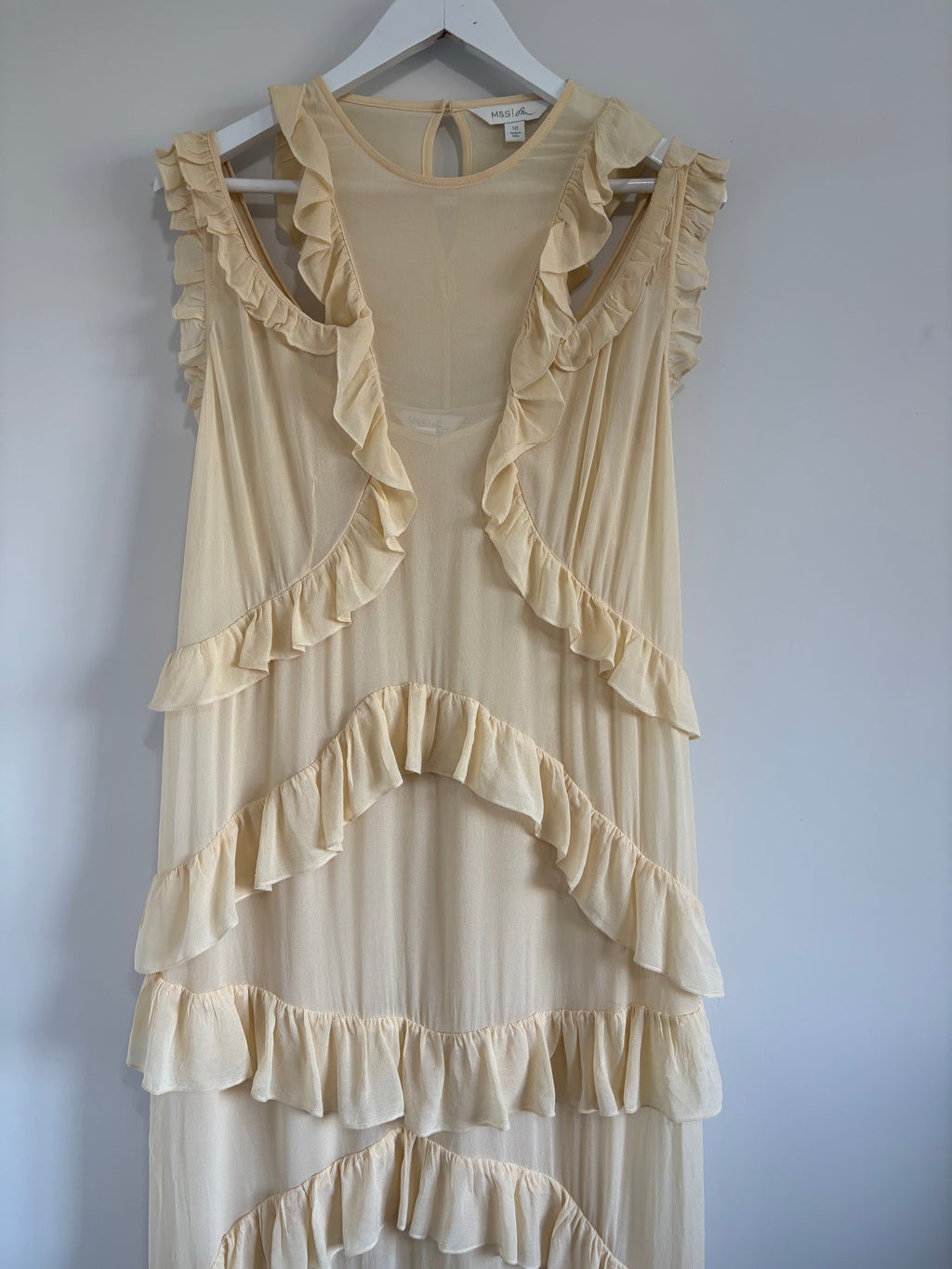 M&S X Sienna Miller Cream Ruffle Maxi Dress UK 10