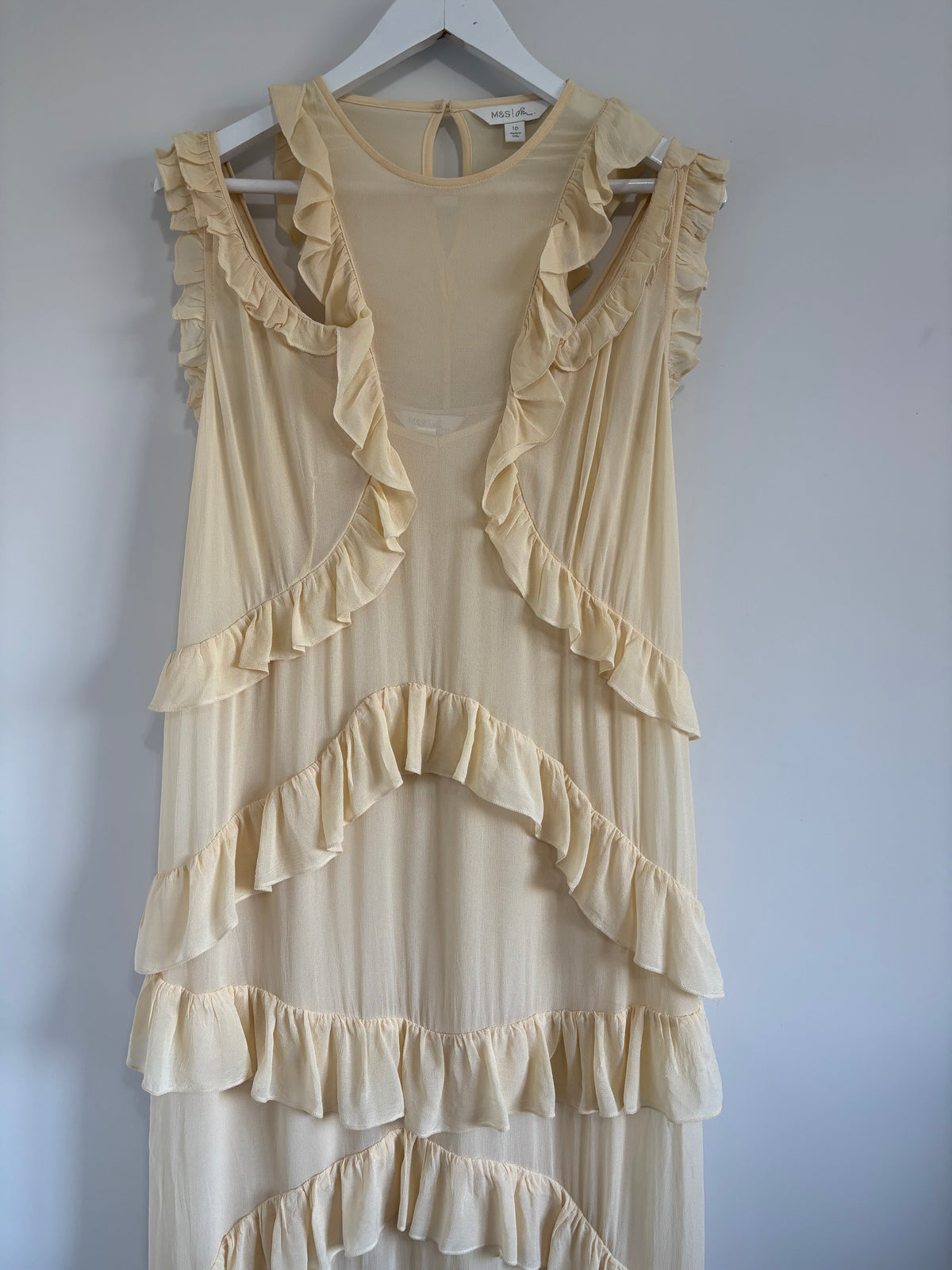 M&S X Sienna Miller Cream Ruffle Maxi Dress UK 10