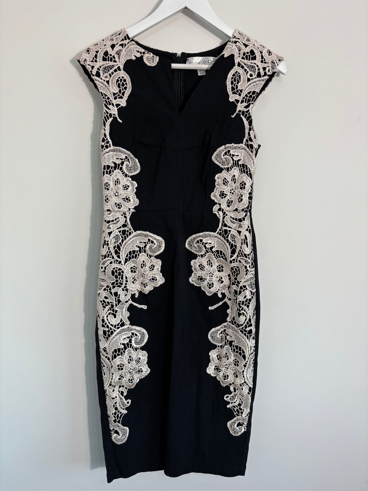 Paper Dolls Black Bodycon Pencil Dress With Lace Detail – UK 10