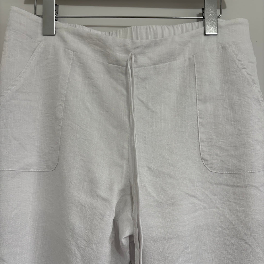 SHEIN White Wide Leg Drawstring Trousers – Size L UK 12-14