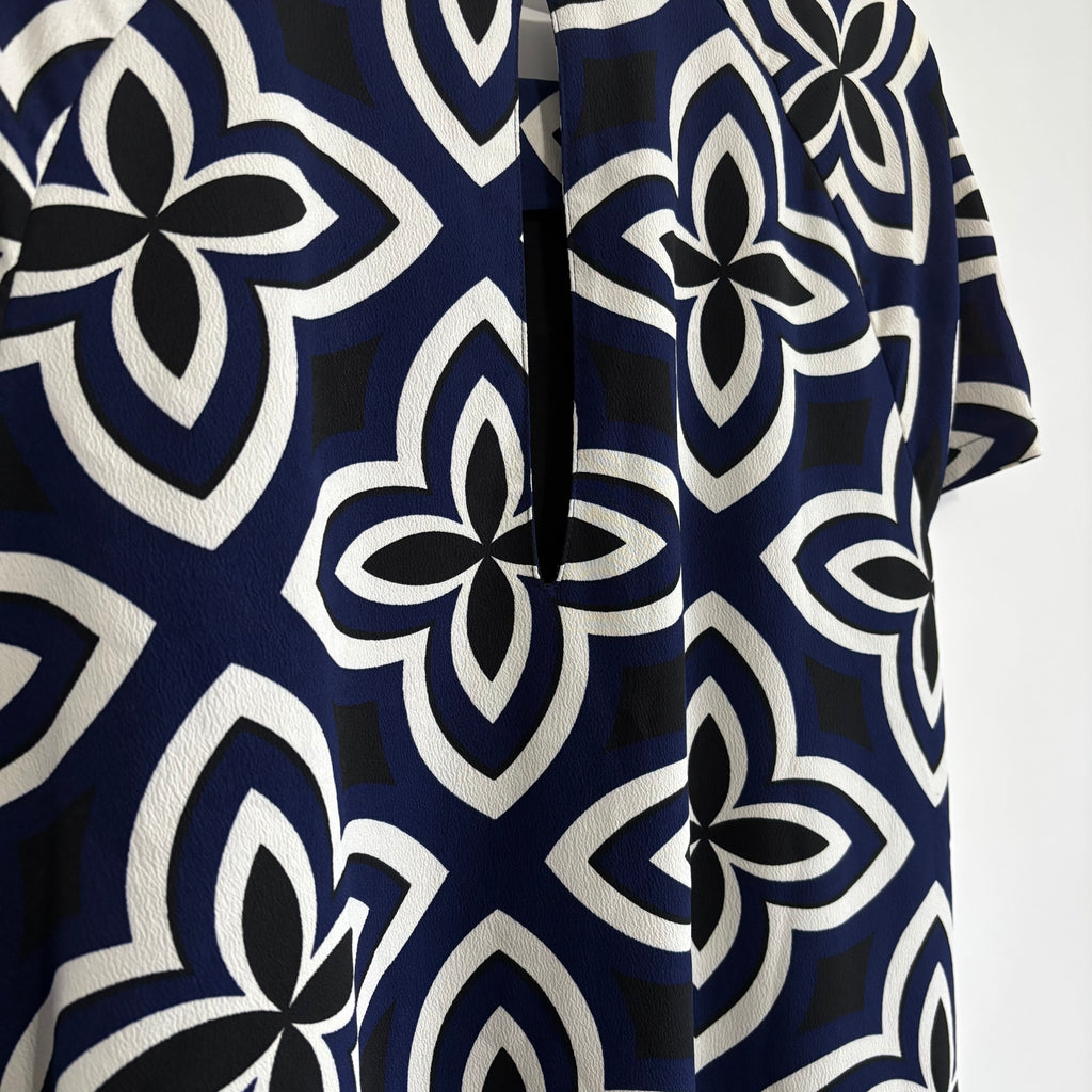 M&S Collection Navy & Black Geometric Print Shift Dress Size 16
