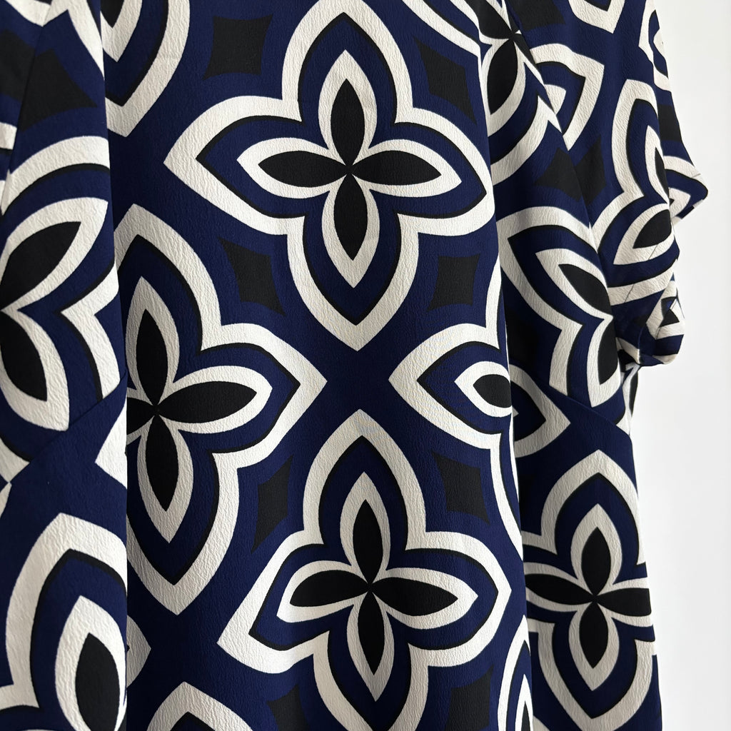 M&S Collection Navy & Black Geometric Print Shift Dress Size 16