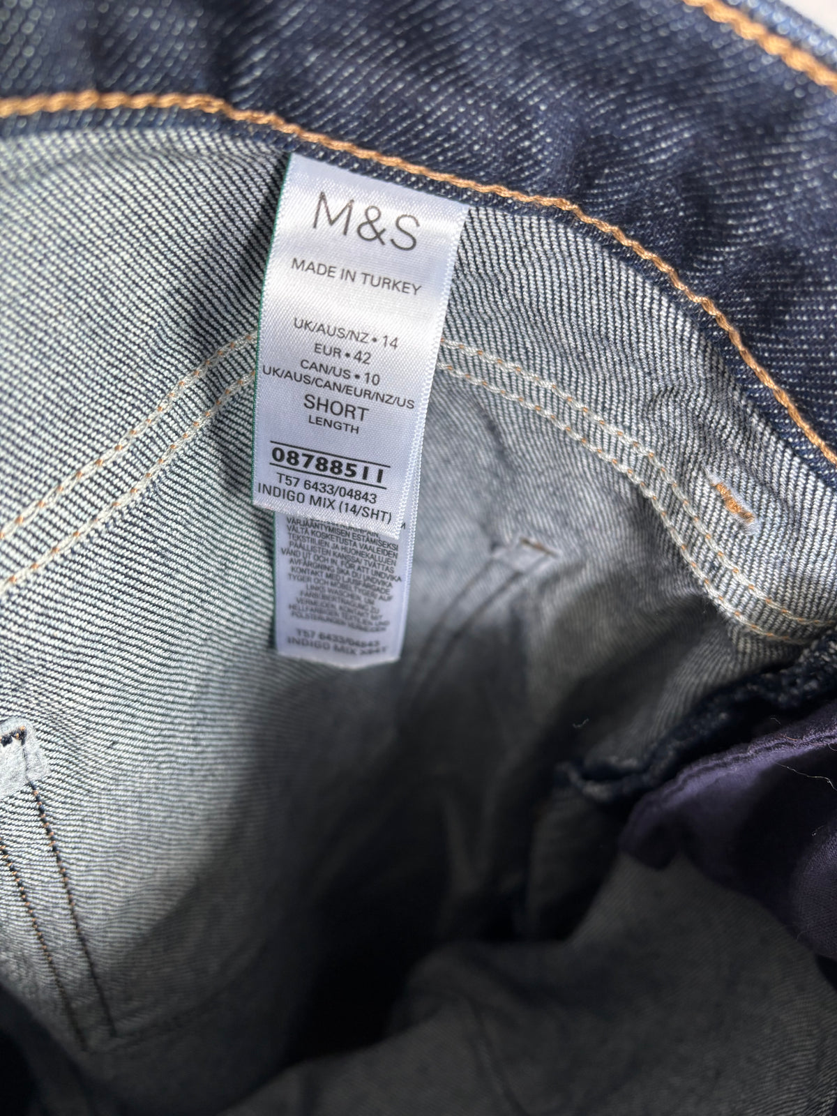 M&S Women’s Barrel Leg Jeans Short Dark Indigo Blue UK 14