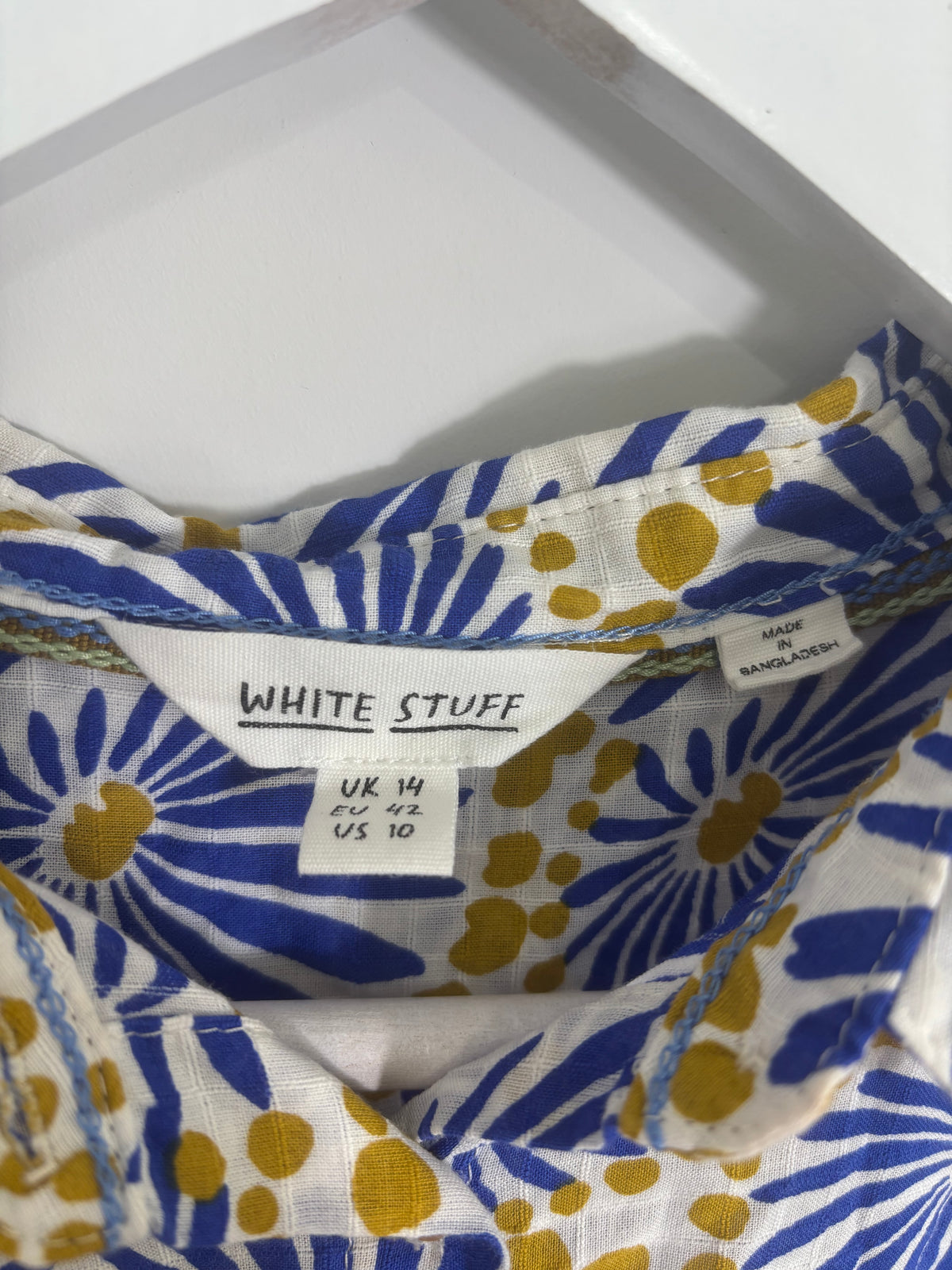 White Stuff Women’s Floral Print Organic Cotton Shirt – Blue & Mustard – UK 14