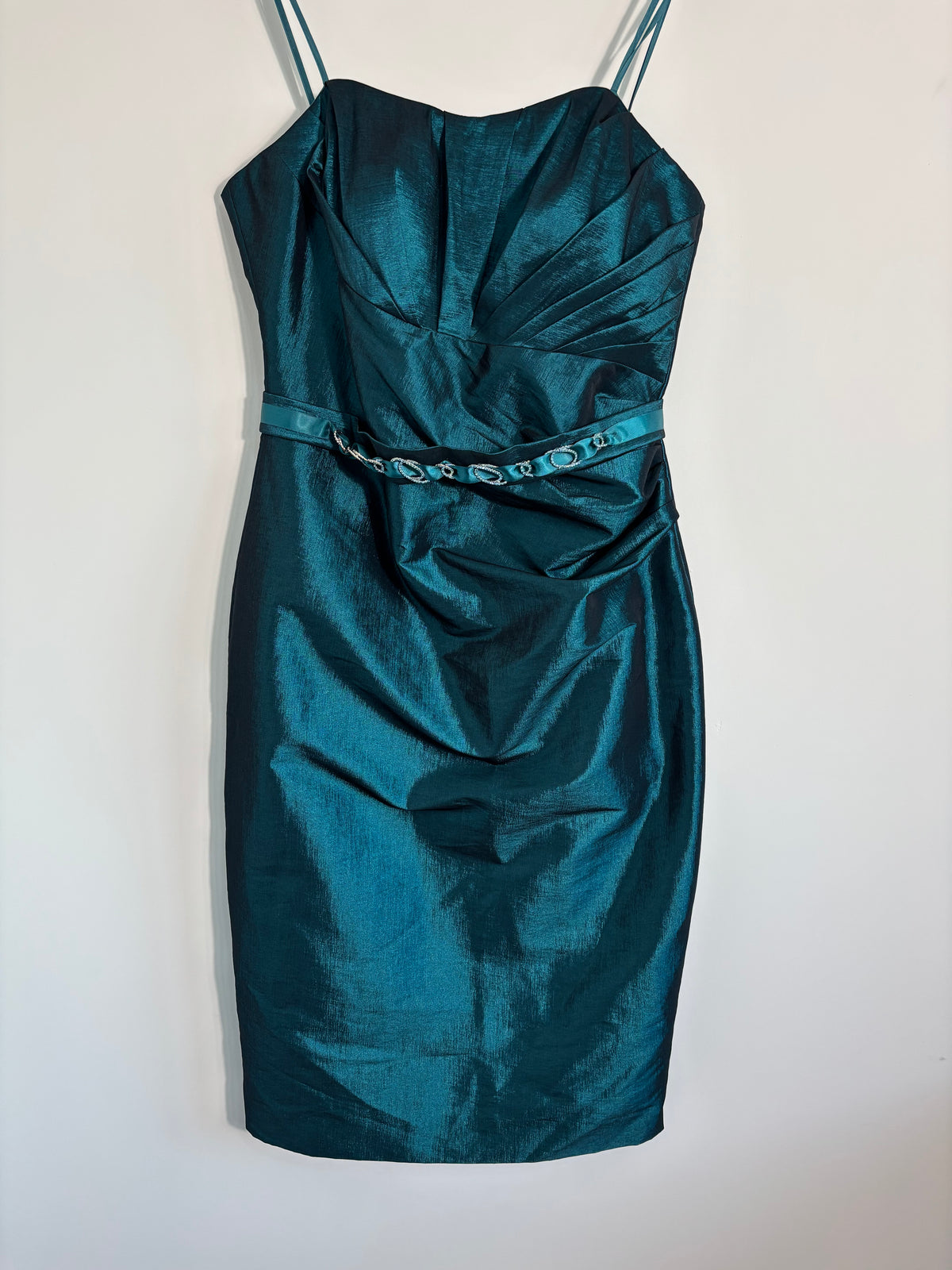 Elegant Ispirato occasion dress in a stunning teal/peacock blue, UK size 10