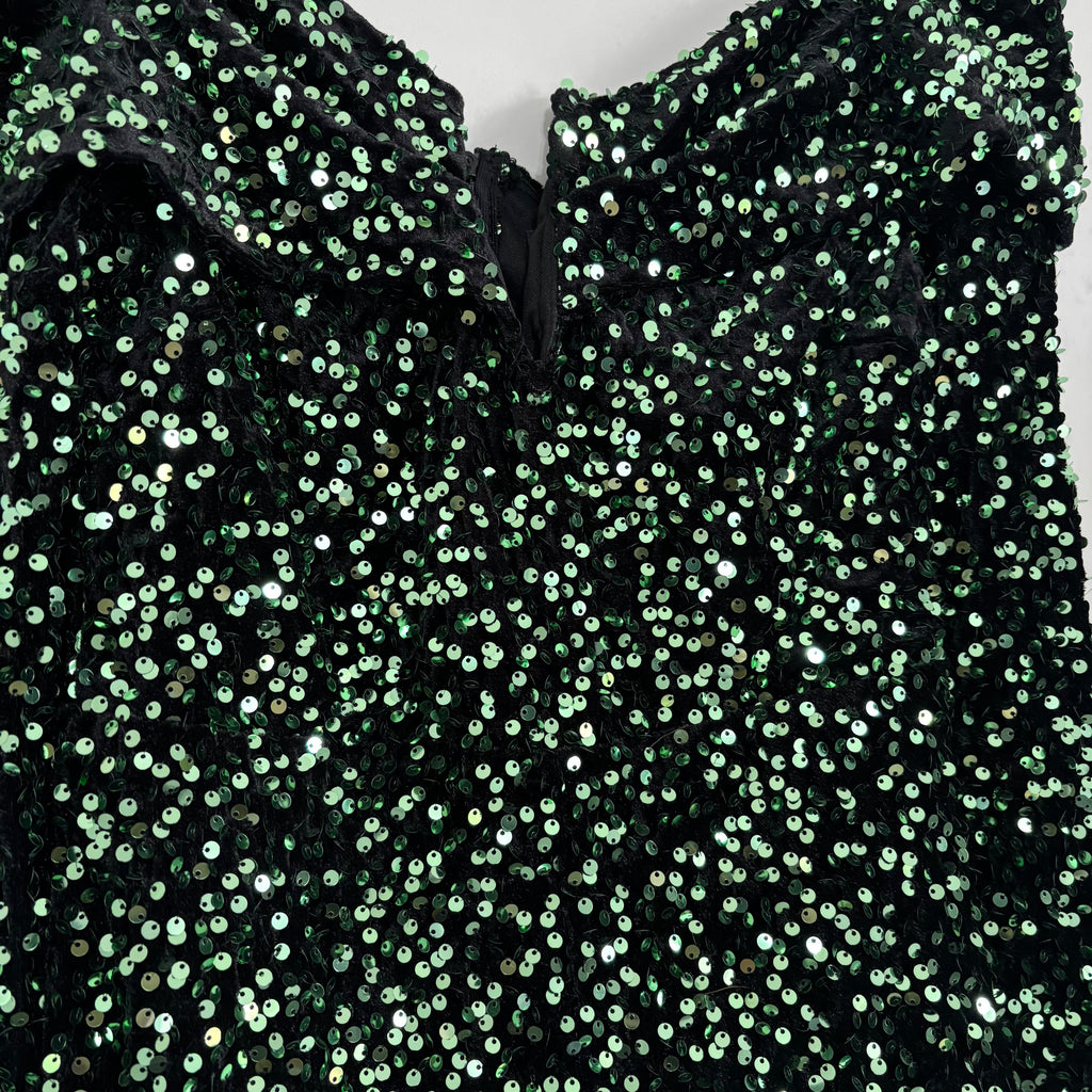 Boohoo Green Sequin Bardot Plunge Playsuit UK 12