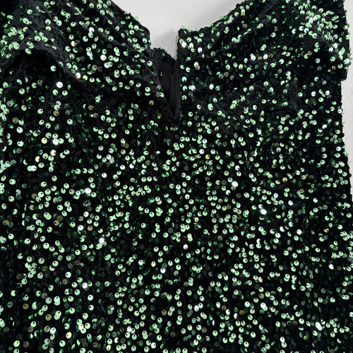 Boohoo Green Sequin Bardot Plunge Playsuit UK 12