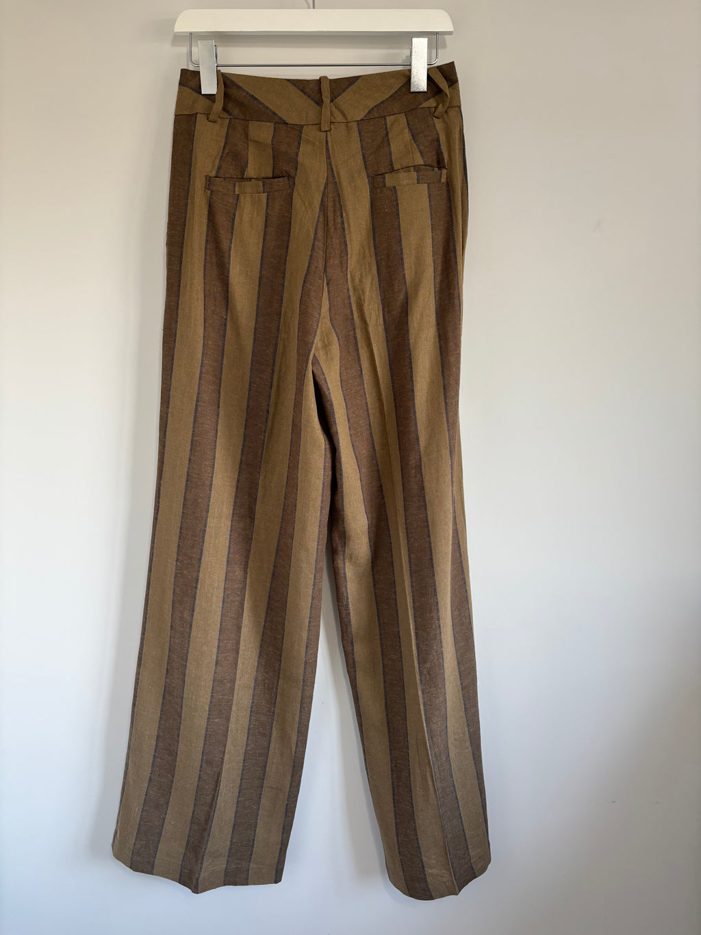 Lanidor Linen Blend Khaki & Brown Striped Wide Leg Trousers EU 36 UK Size 8