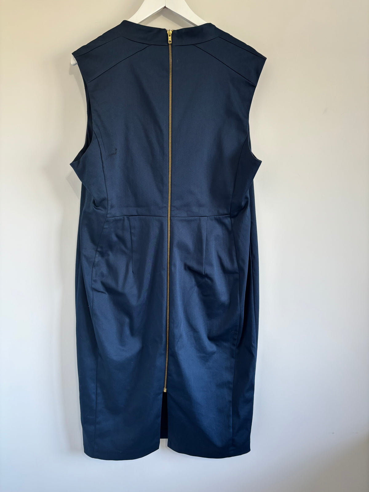 M&S Collection Navy Blue V-Neck Pencil Dress UK 18 Gold Zip