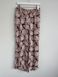 FatFace Burgundy Red & Cream Wide Leg Trousers Shirred Waist UK 12 Short