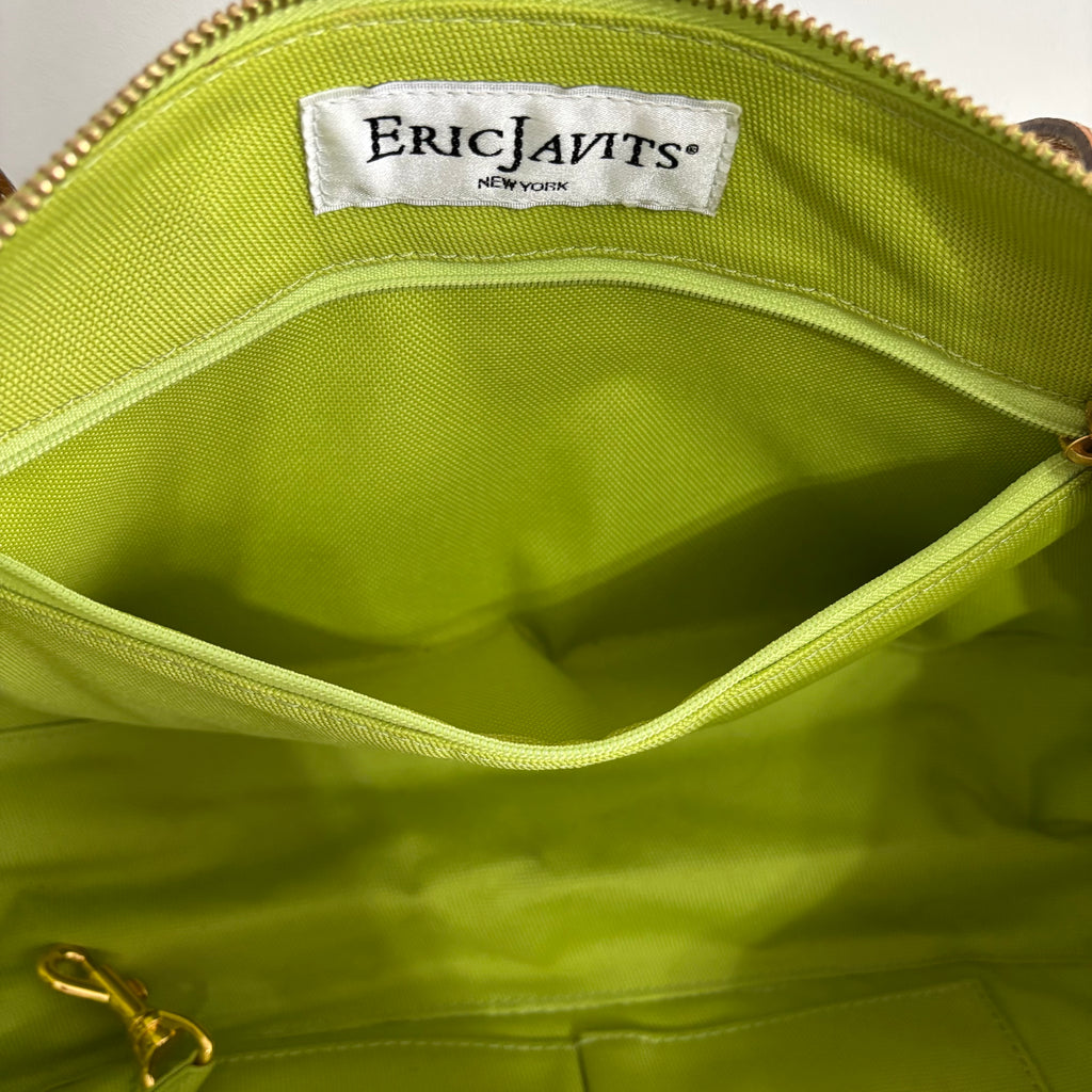 Eric Javits Lime Green Woven Tote Bag – Tan Leather & Gold Hardware