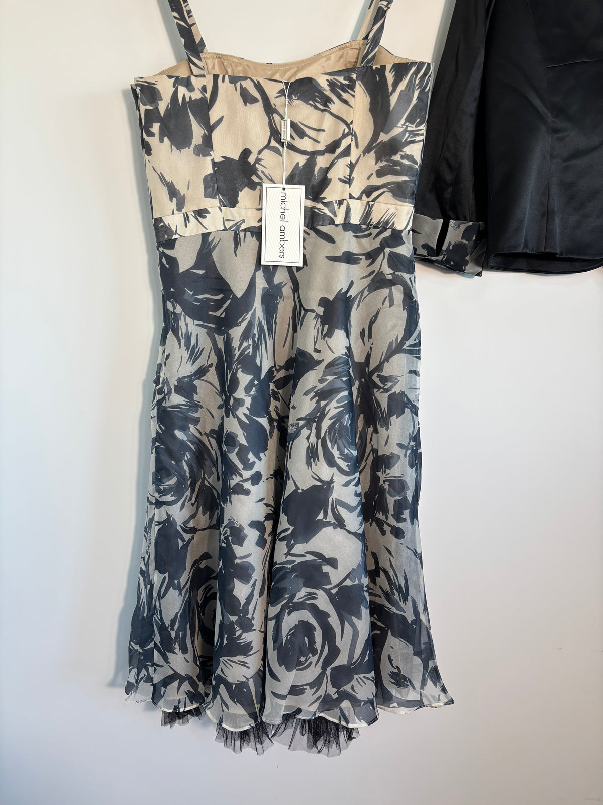 Michel Ambers 100% Silk Dress & Jacket Set UK 10 Floral Occasion BNWT