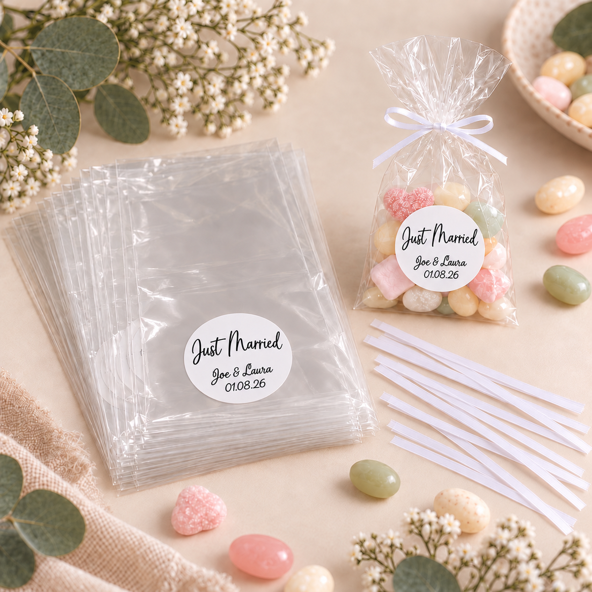 Personalised DIY Kit Wedding Sweet Favour Bags Just Married