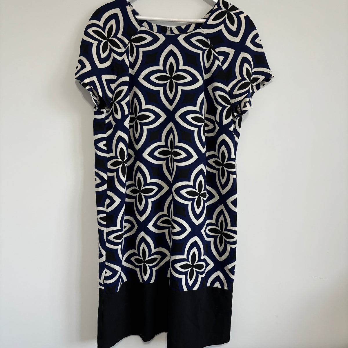 M&S Collection Navy & Black Geometric Print Shift Dress Size 16