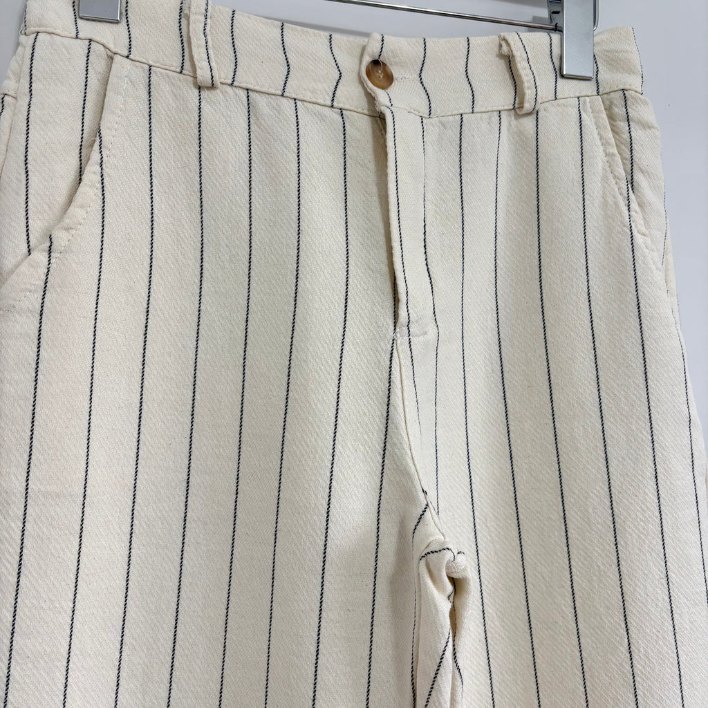 Made in Italy Cream Pinstripe Trousers | Relaxed Fit | Size 12