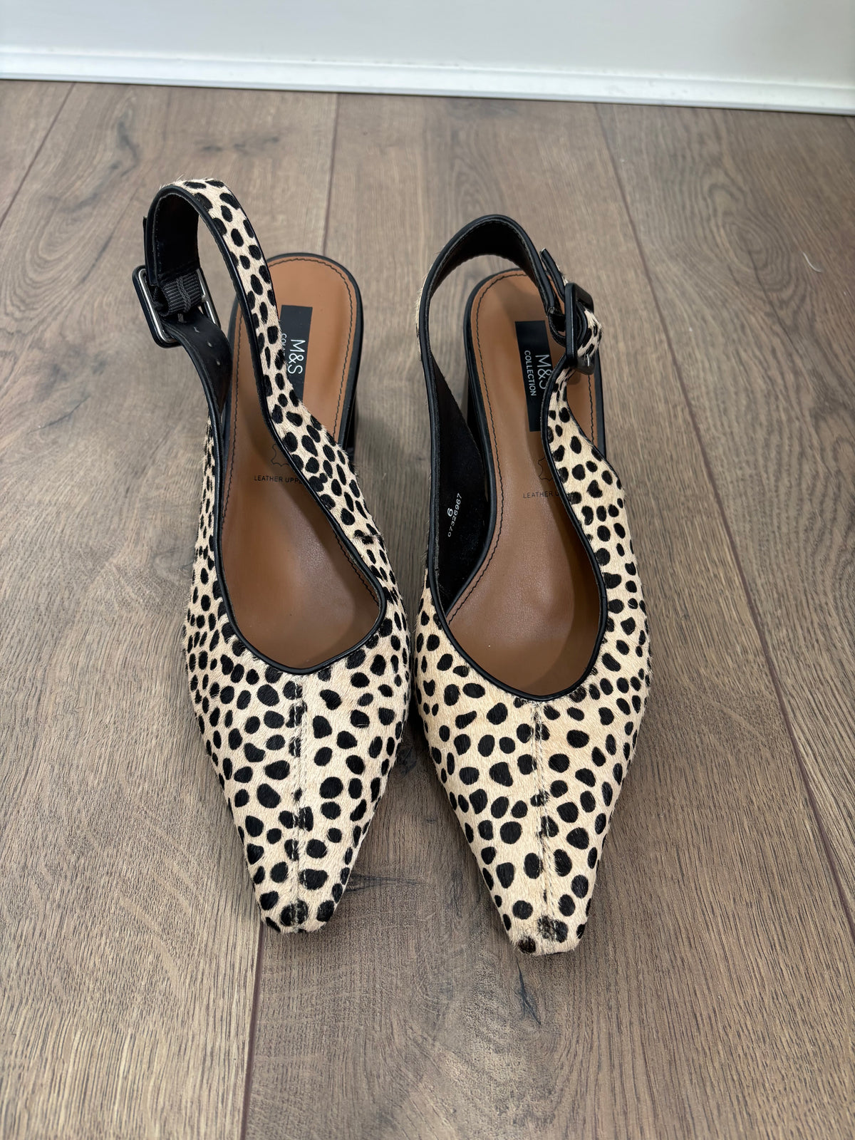 M&S Collection Leather Animal Print Slingback Block Heel Shoes UK 6