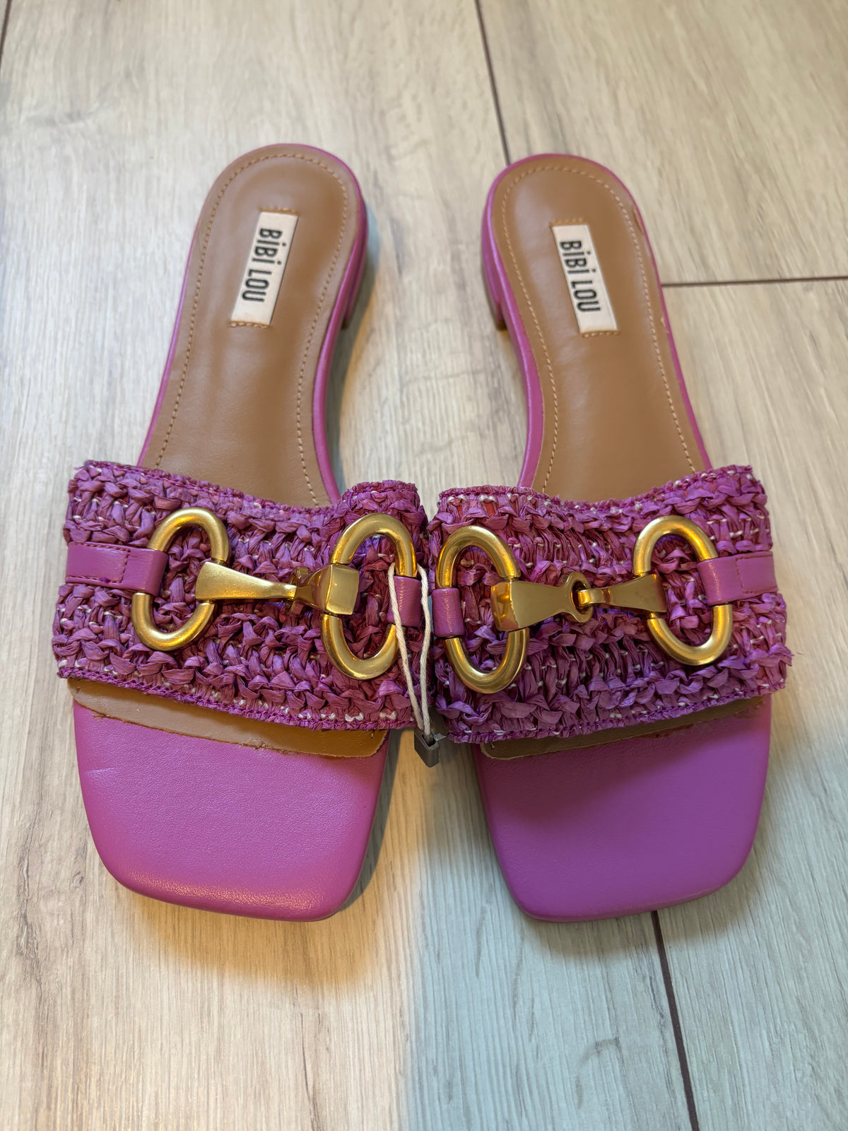 Bibi Lou Purple Raffia Horsebit Flat Sandals – Size 38 / UK 5 – Brand New