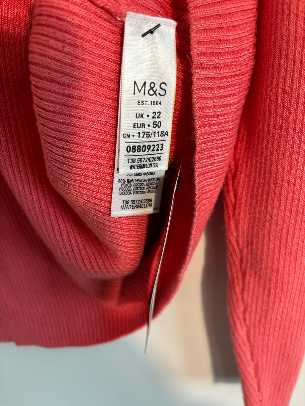 M&S Collection Watermelon Ribbed Roll Neck Jumper Size 22 BNWT