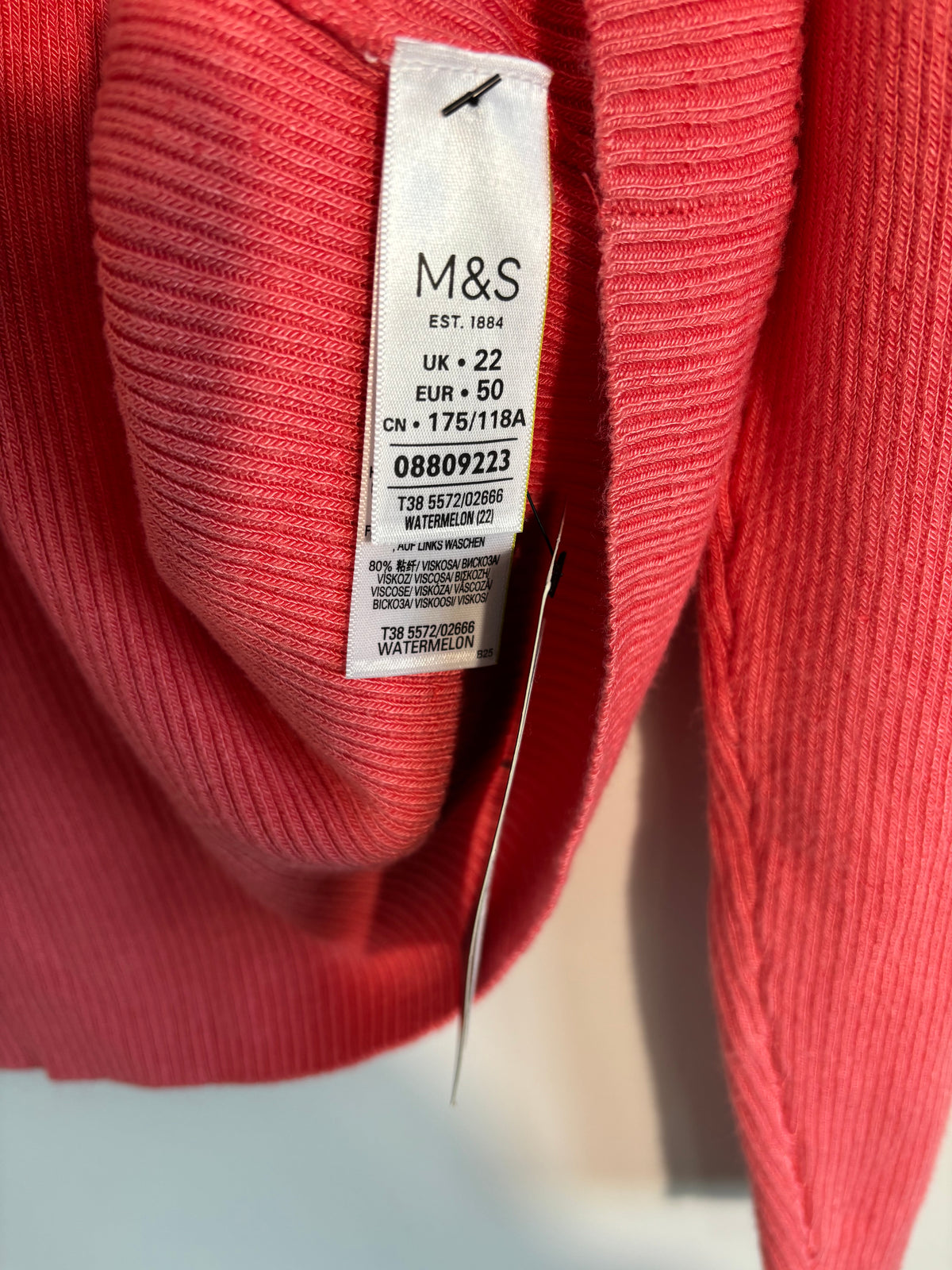 M&S Collection Watermelon Ribbed Roll Neck Jumper Size 22 BNWT