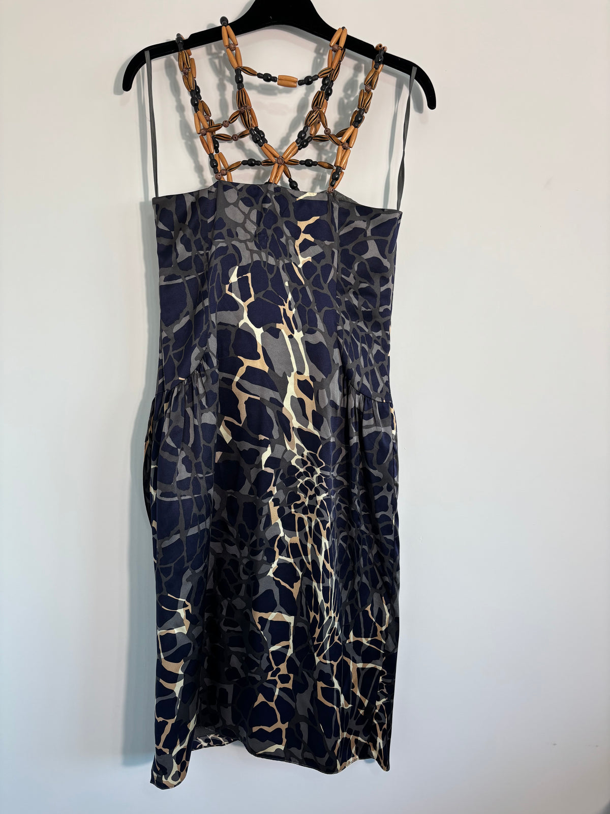 Michel Ambers 100% Silk Dress & Bolero Set Size 8 – Navy/Tan – BNWT RRP £525