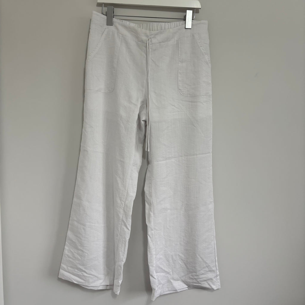 SHEIN White Wide Leg Drawstring Trousers – Size L UK 12-14