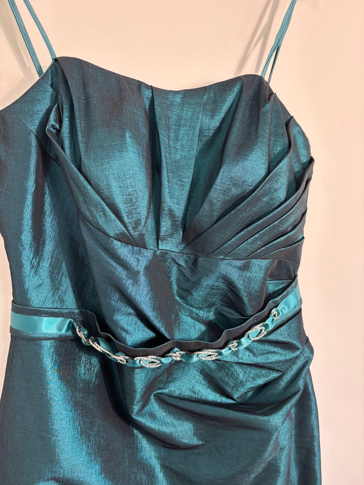 Elegant Ispirato occasion dress in a stunning teal/peacock blue, UK size 10