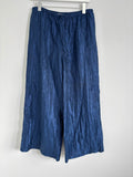 M&S Navy Blue Crinkle Wide Leg Trousers Elasticated Waist UK 14 Short