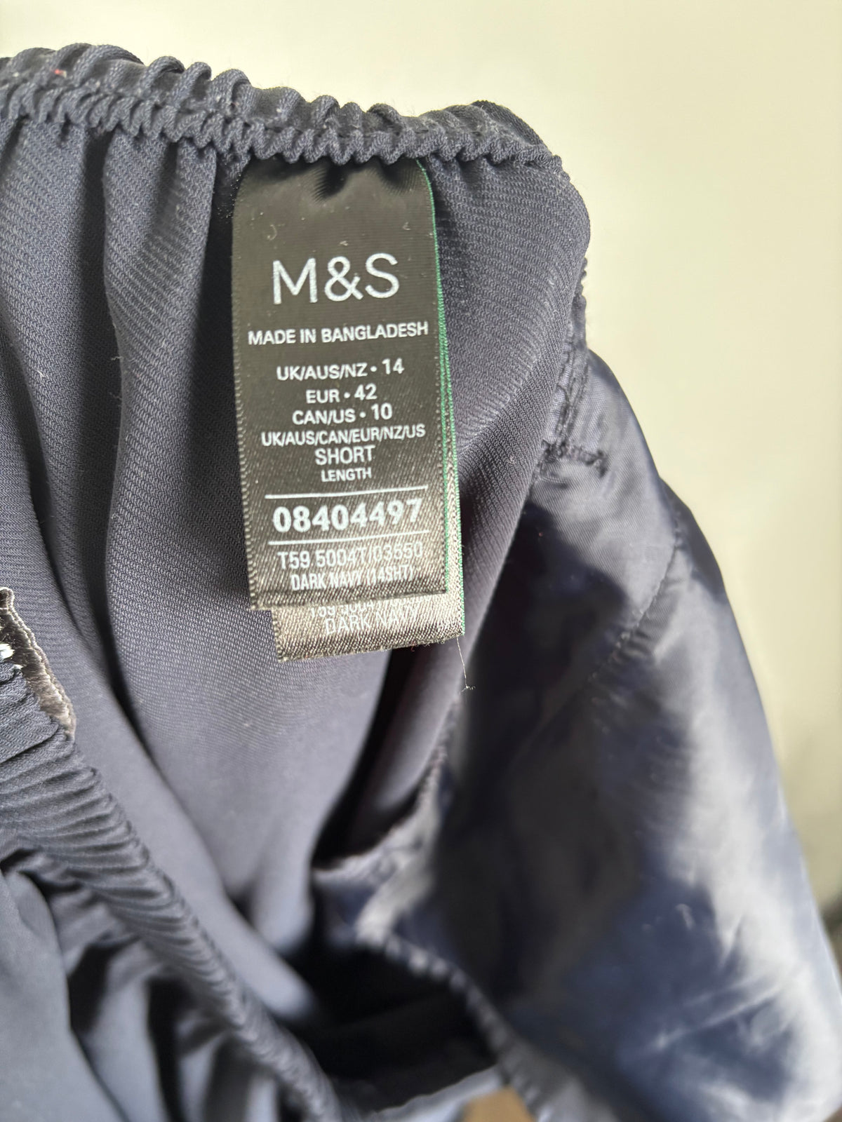 M&S Women’s Navy Wide Leg Trousers Elasticated Waist – UK 14 Short