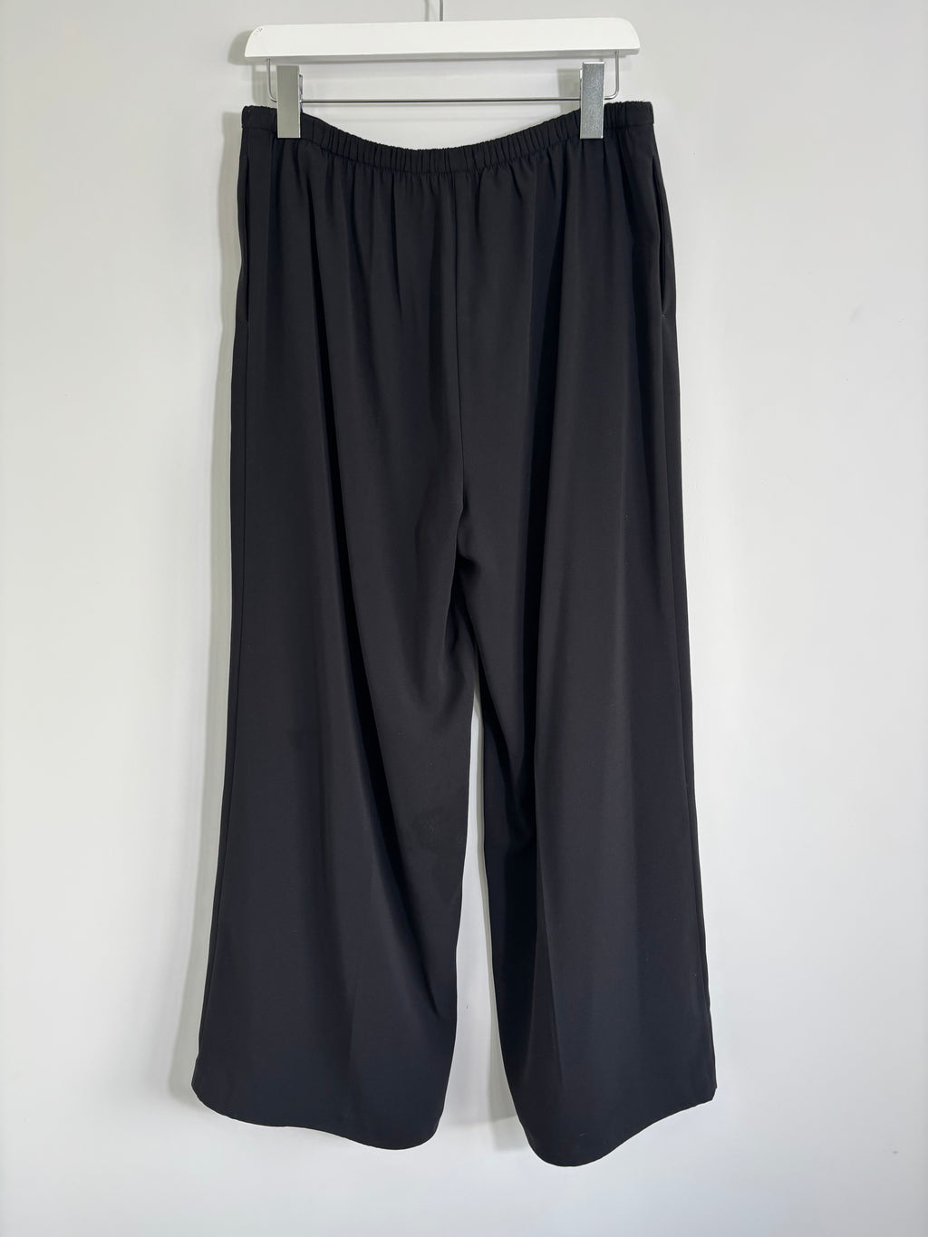 M&S Ladies Black Wide Leg Trousers Elasticated Drawstring Waist Size 14 Short