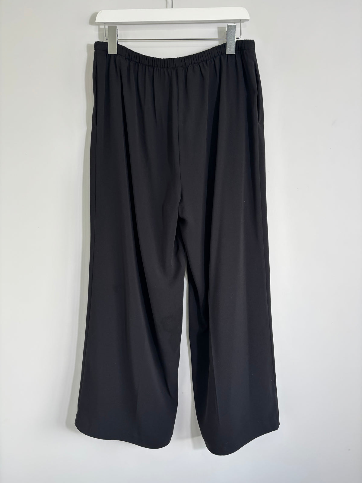 M&S Ladies Black Wide Leg Trousers Elasticated Drawstring Waist Size 14 Short