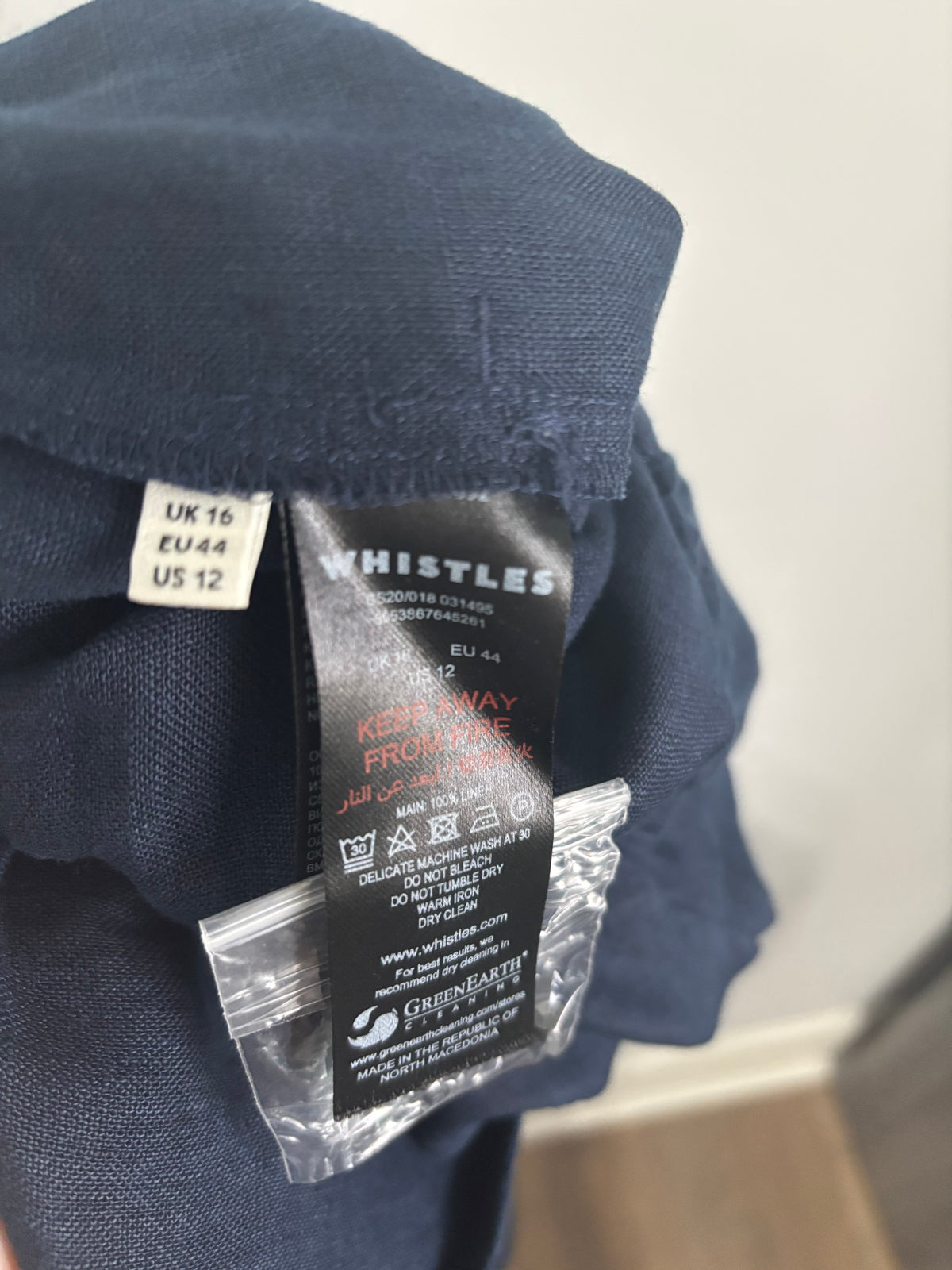 Whistles Navy Blue 100% Linen Belted Wide Leg Jumpsuit UK 16