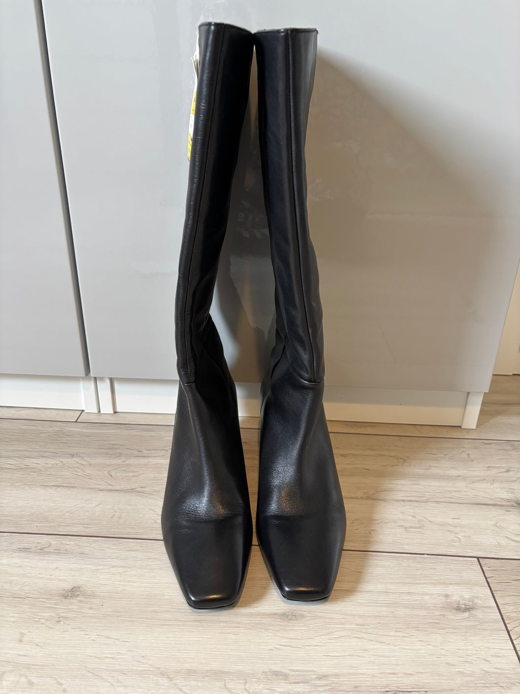 M&S Black Leather Long Boots UK 6