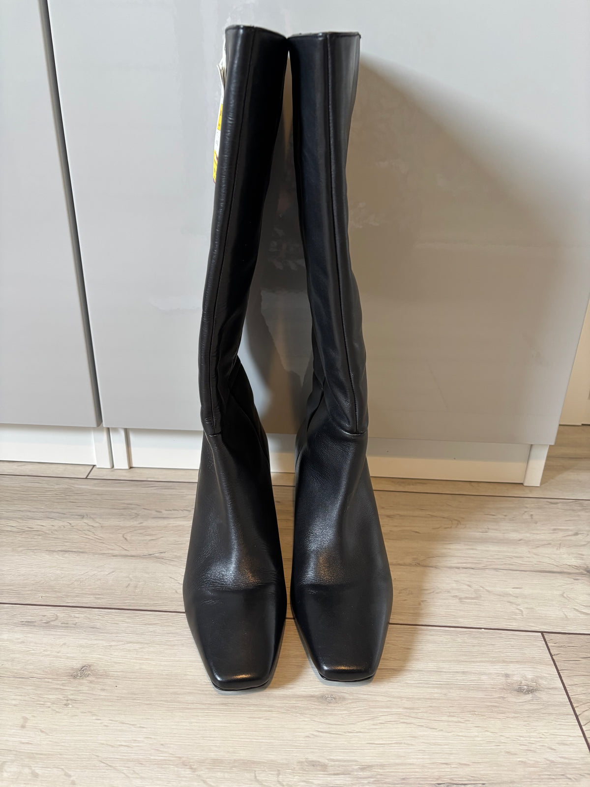 M&S Black Leather Long Boots UK 6