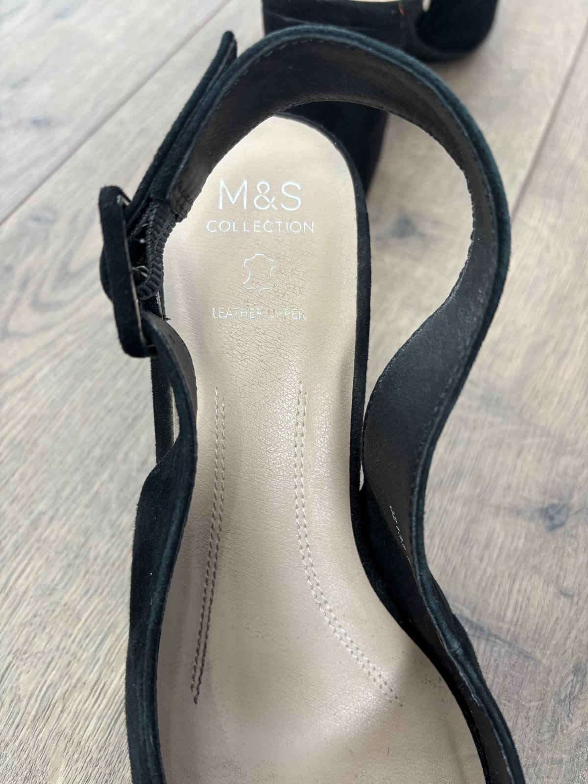 M&S Collection Black Suede Leather Slingback Block Heel Shoes UK 6