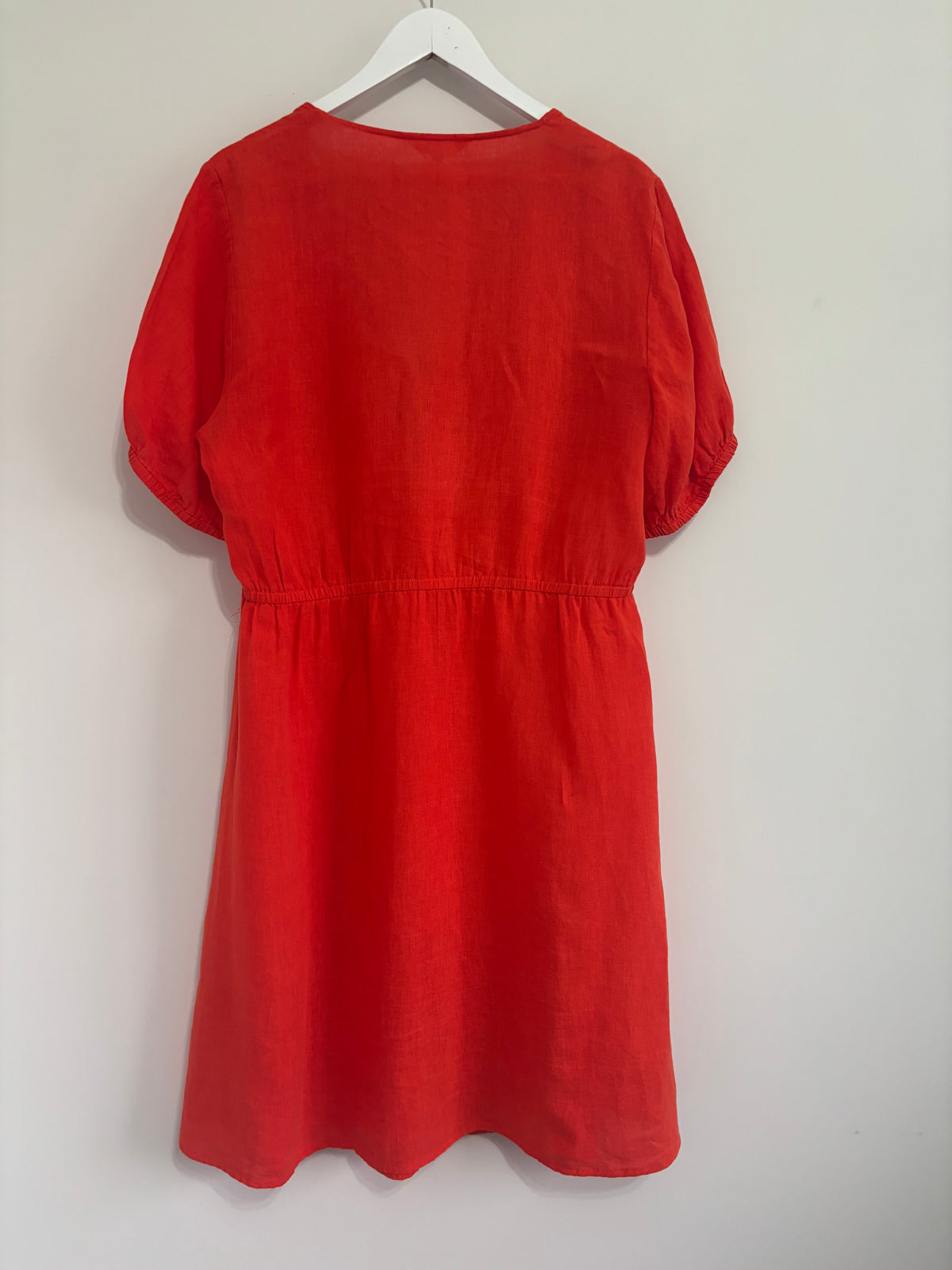 Part Two Red 100% Linen Ruched V Neck Dress UK 14 EU 42