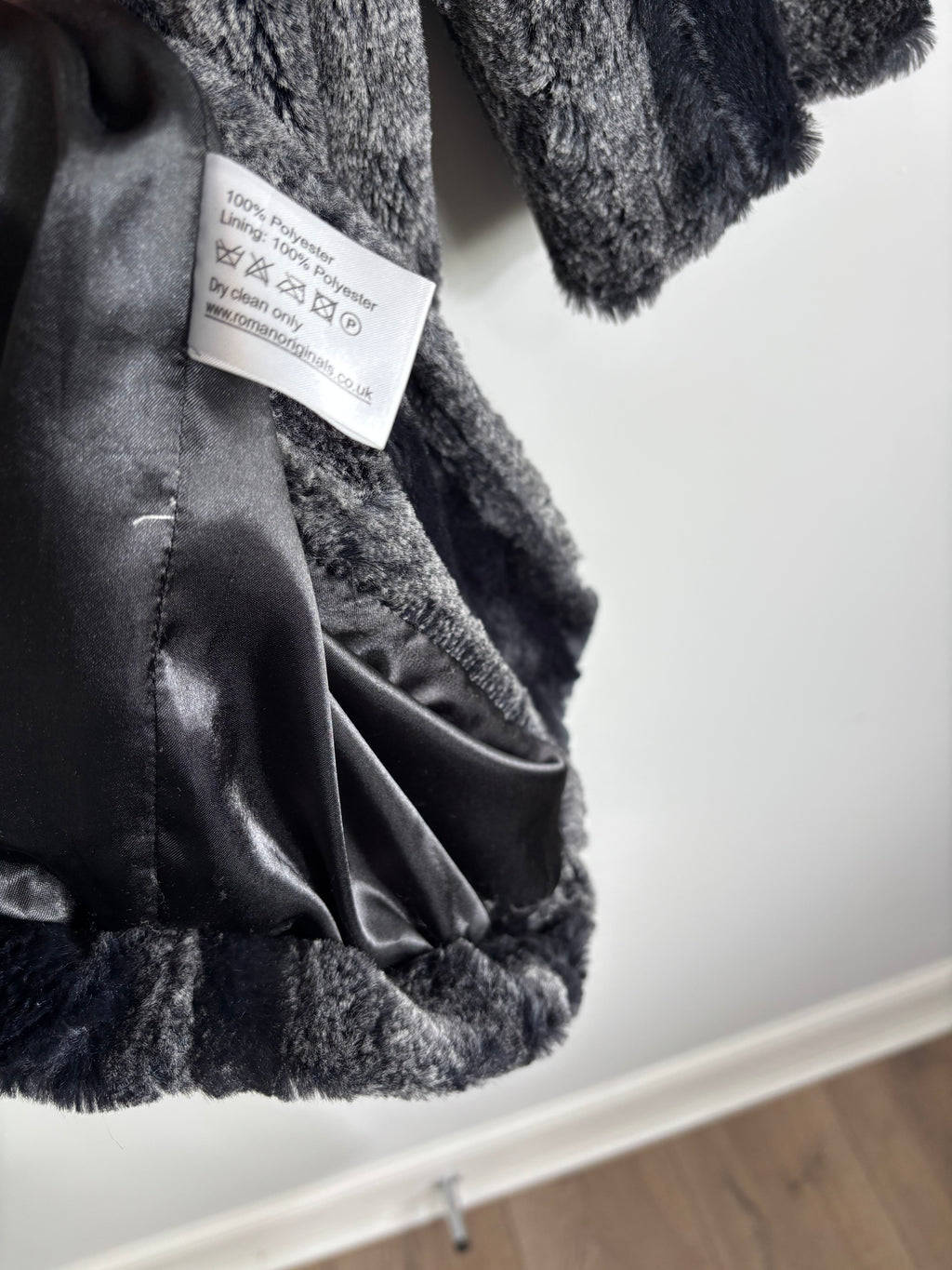 Roman Originals Black Faux Fur Longline Coat Luxury Winter Jacket Size Medium