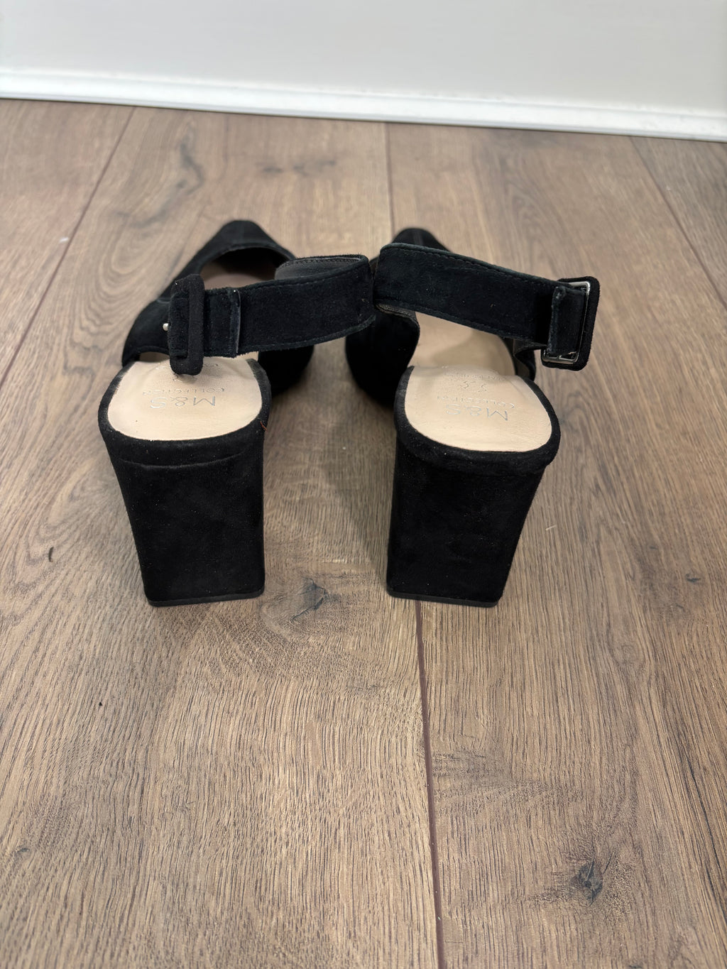 M&S Collection Black Suede Leather Slingback Block Heel Shoes UK 6