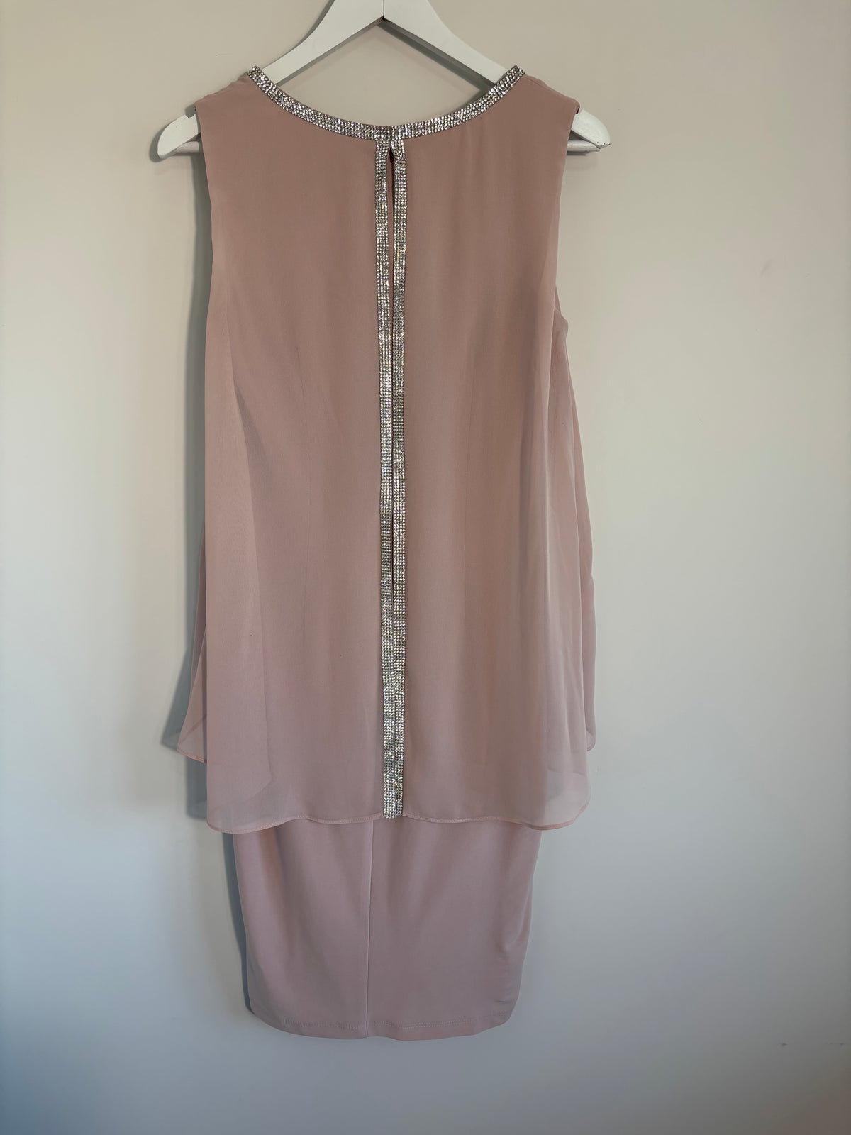 Frank Lyman Blush Pink Diamante Cape Overlay Occasion Dress – Size S UK 6-8 – BNWT
