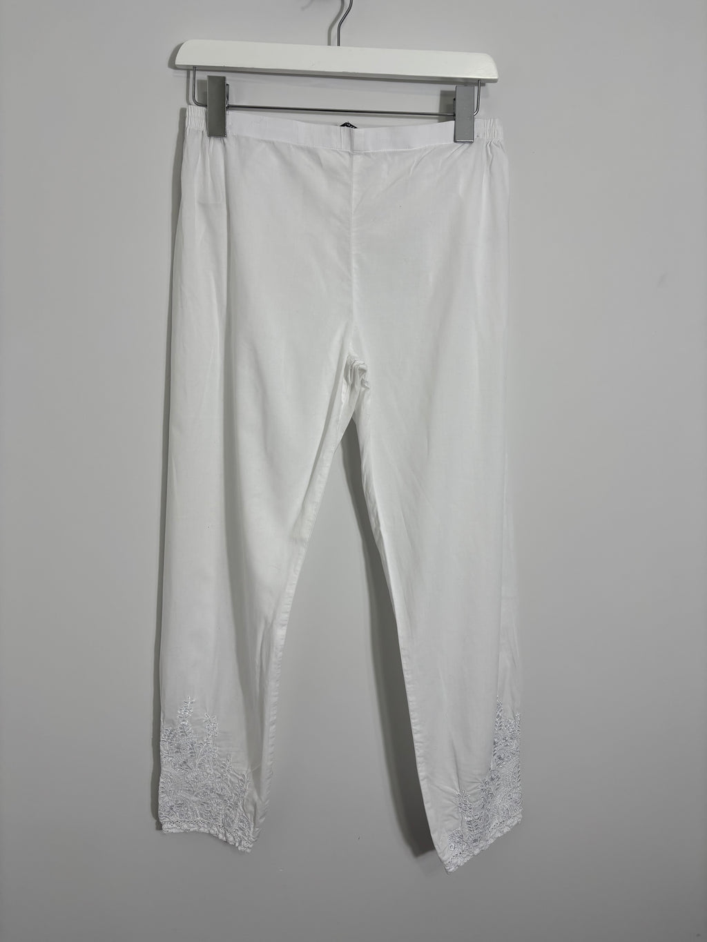 Khaadi White Embroidered Cotton Trousers UK 12