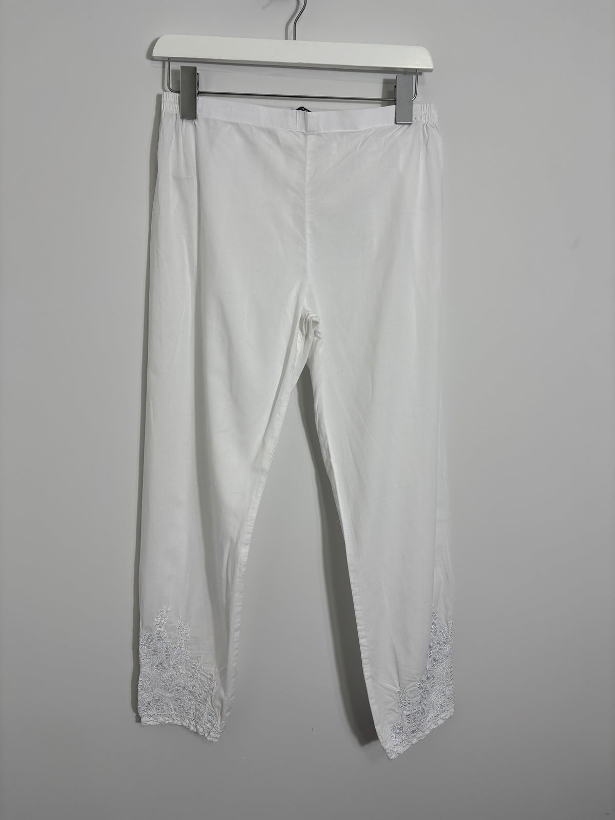 Khaadi White Embroidered Cotton Trousers UK 12