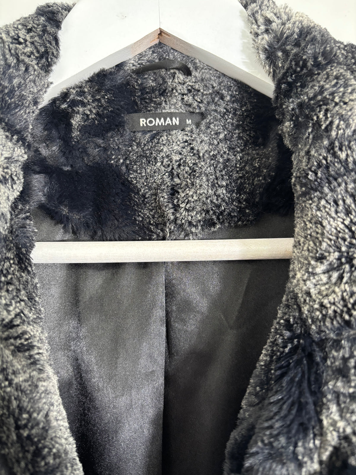 Roman Originals Black Faux Fur Longline Coat Luxury Winter Jacket Size Medium