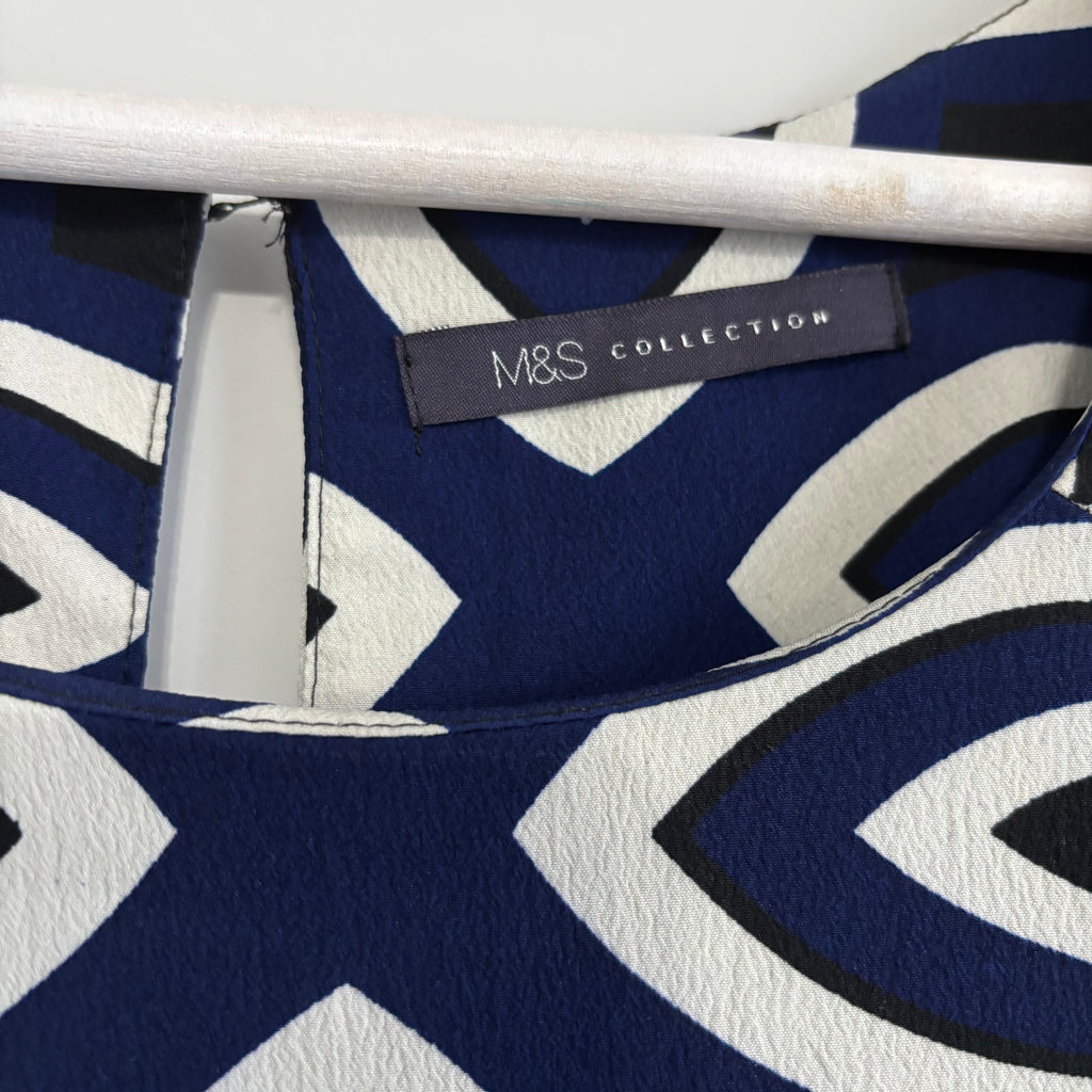 M&S Collection Navy & Black Geometric Print Shift Dress Size 16