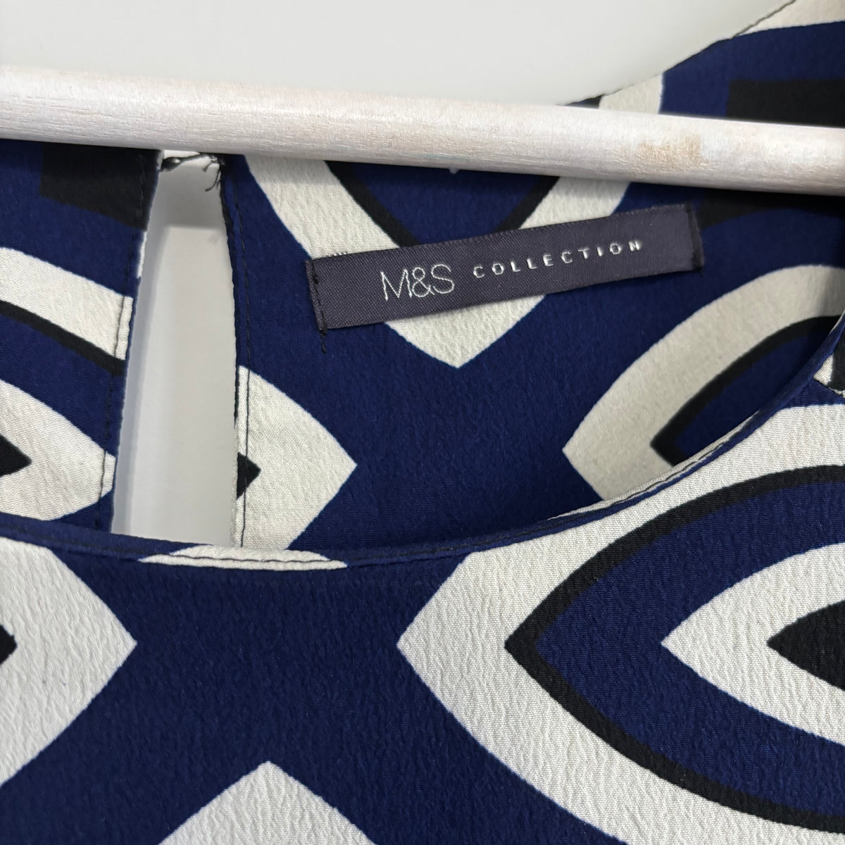 M&S Collection Navy & Black Geometric Print Shift Dress Size 16
