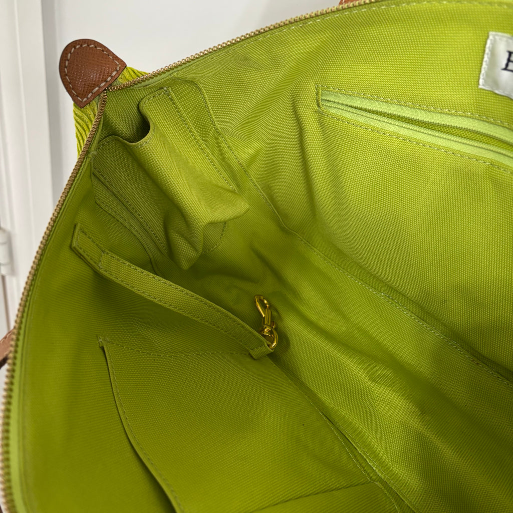 Eric Javits Lime Green Woven Tote Bag – Tan Leather & Gold Hardware