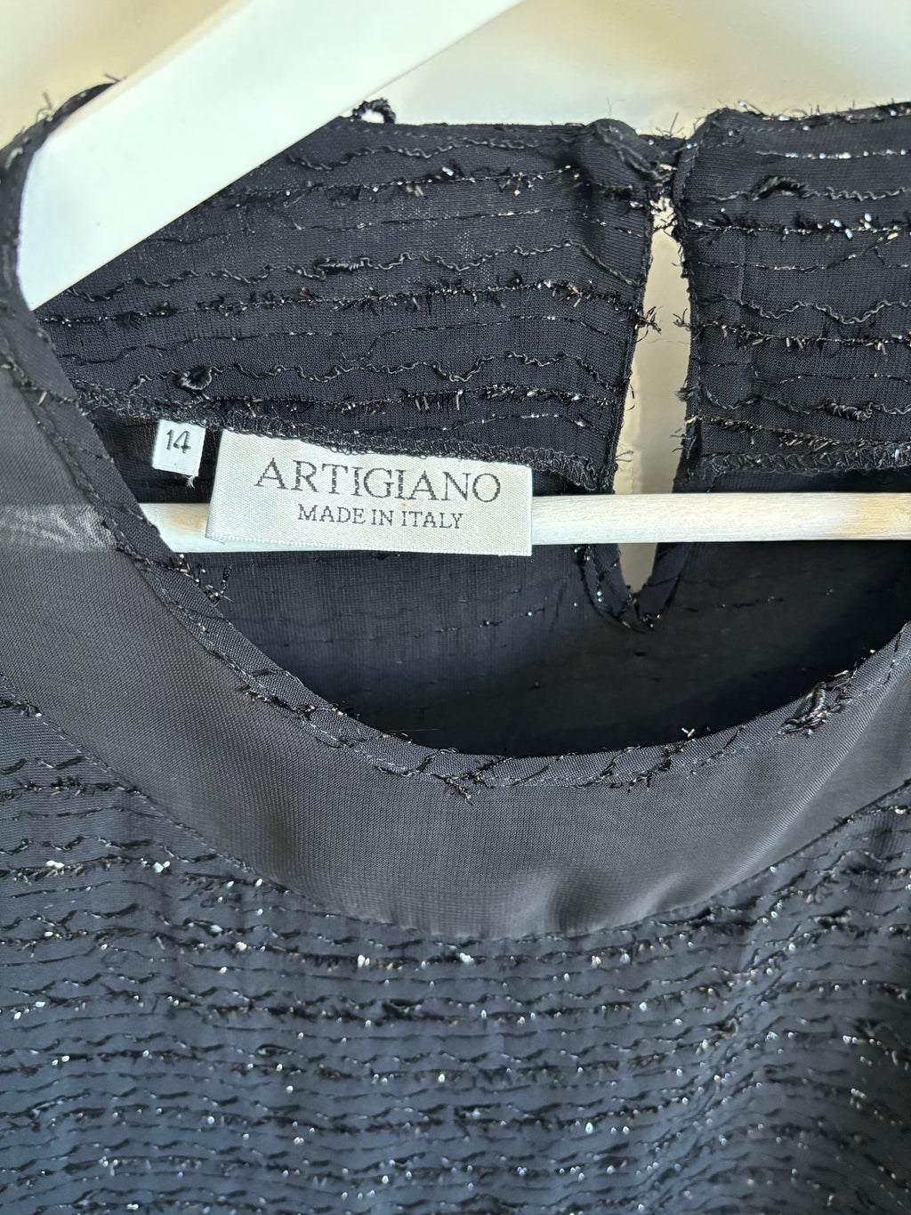 Artigiano Made in Italy Black Textured Sparkle Sheer Sleeve Top UK 14