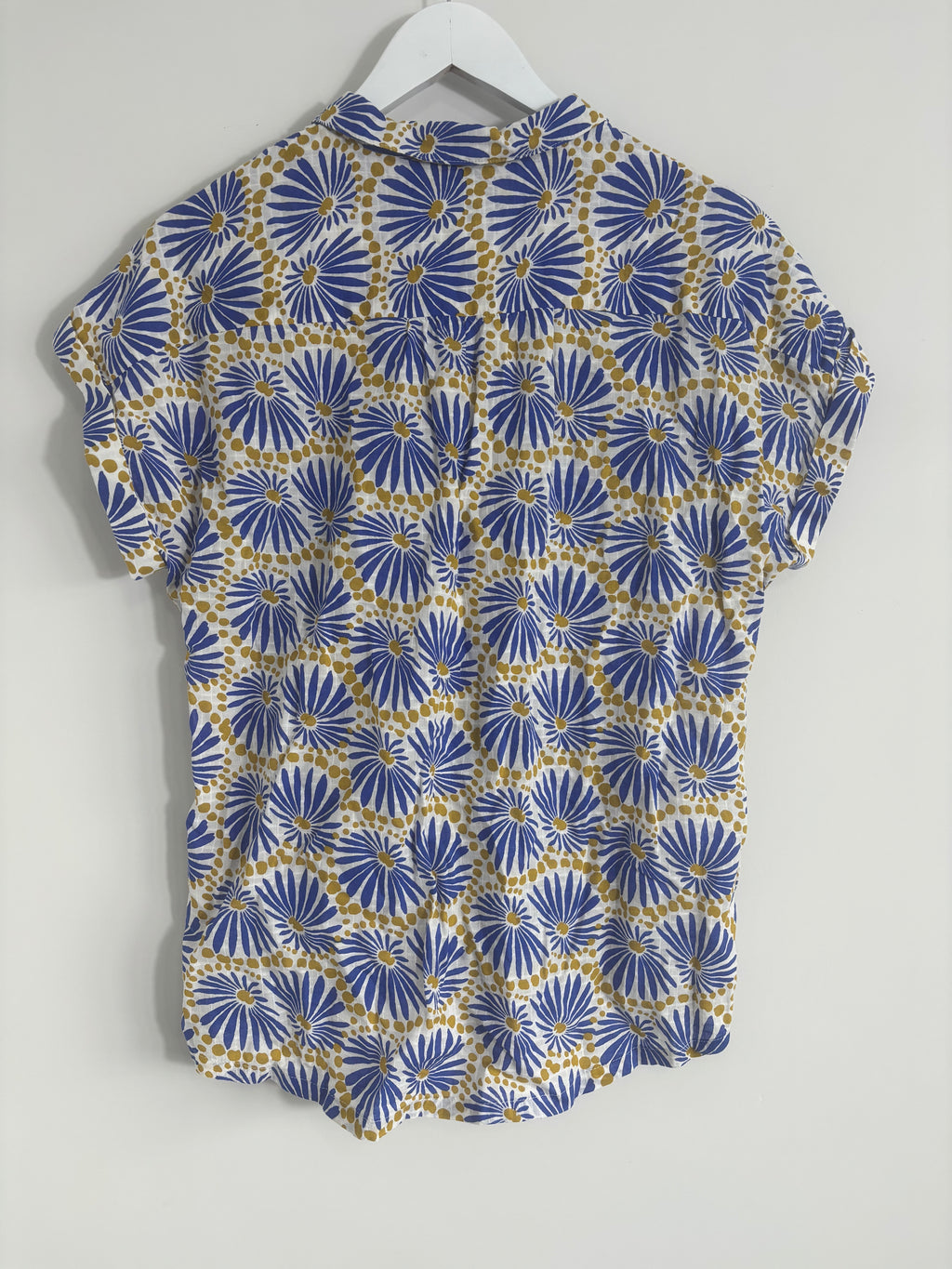 White Stuff Women’s Floral Print Organic Cotton Shirt – Blue & Mustard – UK 14
